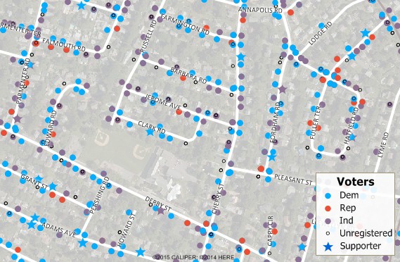 Political campaigning mapping software map of voters