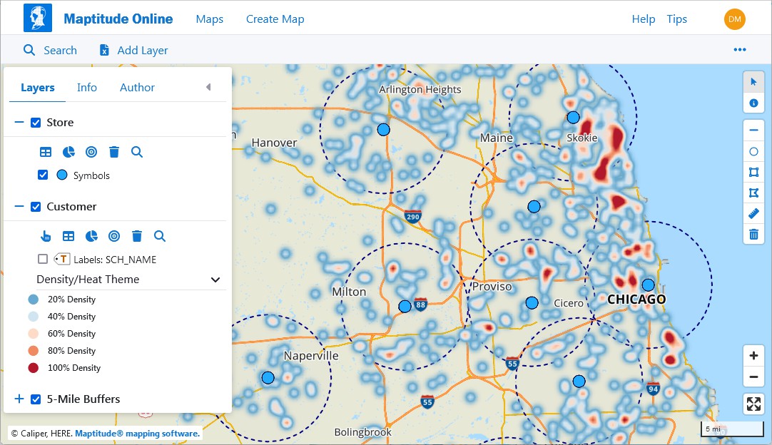 An interactive Maptitude map